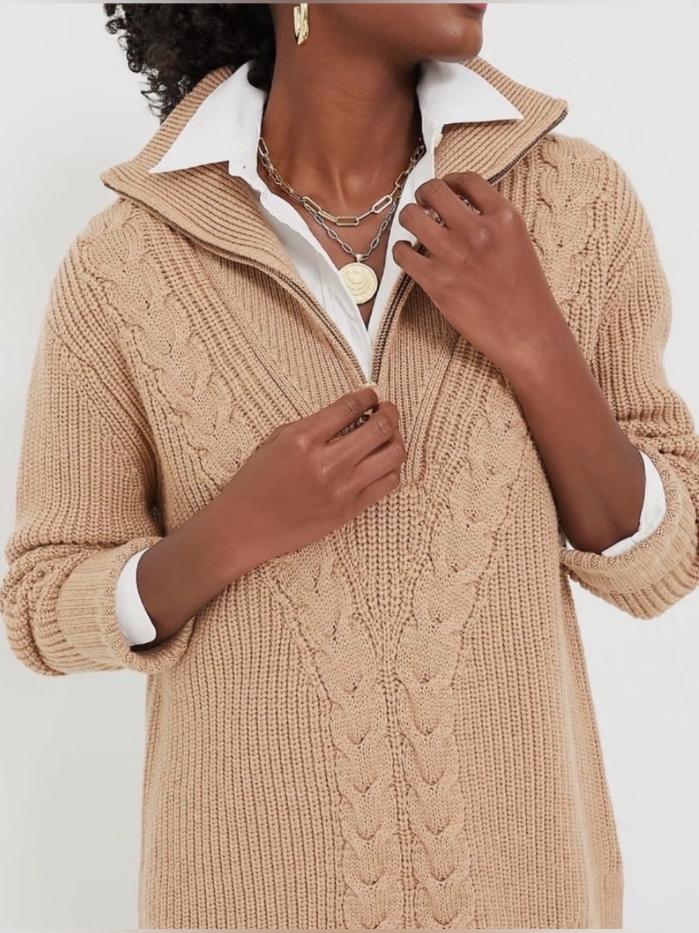 Tuckernuck Estella Quarter Zip Sweater Wool Camel Large NWT